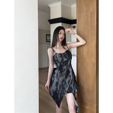 批发实拍实价网红同款暗黑辣妹扎染斜拉链修身吊带裙名媛风<b class='q'>牛仔</b><b class='q'>连衣裙</b>