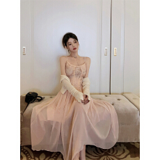 批发实拍实价法式气质小个子吊带裙芭蕾风夏季海边度假拼接连衣裙<b class='q'>长裙</b>