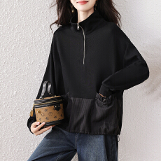 批发实拍2026春<b class='q'>秋</b>新款大码女装气质拼接时尚百搭显瘦休闲宽松T恤上衣