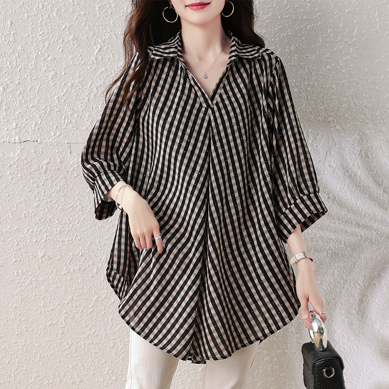 RY3633# 实拍2026夏装新款时尚气质洋气百搭显瘦大码衬衣胖妹妹减龄上衣