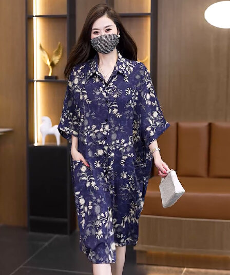 실사 2026 여름 드레스 새로운 패션 루즈핏 외국 가스 빅 사이즈 드레스 슬림해 보이는 표지 고기 통통한 여동생 셔츠 치마
