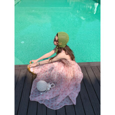 批发le rouge周美美 雾纱萦梦少女梦幻粉色碎花欧根纱背心连衣裙