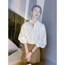 批发2026新款七分袖衬衫女轻奢夏款宽松灯笼袖高级感polo职业中袖上衣