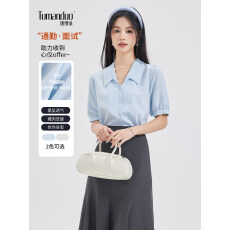 批发图曼朵蓝色<b class='q'>雪纺</b>面试短袖<b class='q'>衬衫</b>女职业正装体制内通勤气质V领<b class='q'>衬衣</b>