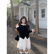 批发实拍 甜美可爱花边撞色设计针织上衣～<b class='q'>蓬蓬</b>蛋糕裙半身<b class='q'>裙套装</b>