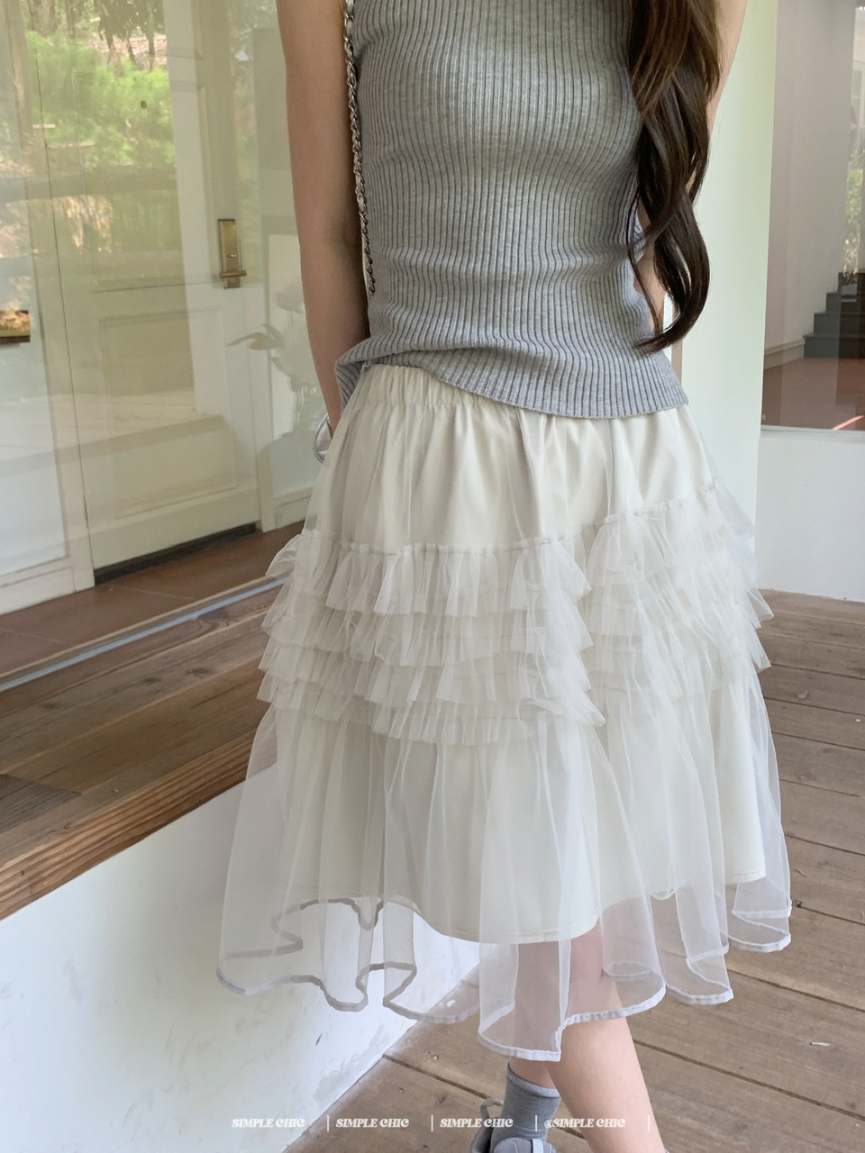 실사 프랑스식 품격 회색 민소매 니트 조끼 맨위 다중 레이어 케이크 드레스 작은 키 감기 세트