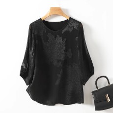 批发香云纱真丝上衣女<b class='q'>短袖</b>2026夏季新款贵夫人刺绣宽松桑蚕丝洋气小衫