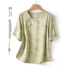 批发2026新款妈妈<b class='q'>夏</b>装杭州真丝衬衣设计感中式中老年桑蚕丝上衣女T恤