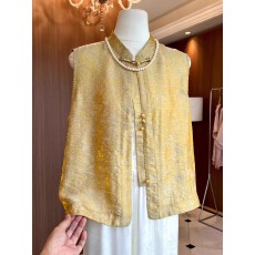 批发高贵<b class='q'>妈妈</b>装立领浮光缎面国风<b class='q'>马甲</b>外套中年女士新中式轻薄无袖背心