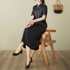 批发实拍2026夏季新款提花气质复古连衣裙女宽松大码显瘦中<b class='q'>长裙</b>