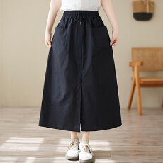 批发2026年夏季新款高腰半身裙文艺大码中长款宽松显瘦纯色A型裙