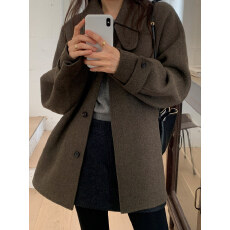 批发韩国ins 秋冬半长款 插肩袖 宽松羊绒外套大衣