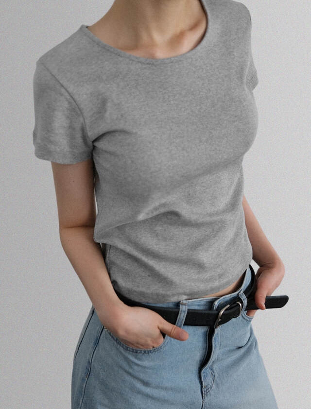 한국 chic 여름 라운드 넥 순면 몸매 가꾸기 슬림해 보이는 반팔 티셔츠