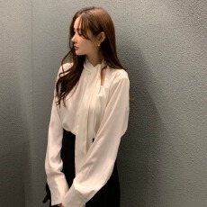 批发<b class='q'>韩国</b>chic秋季蝴蝶结系带长袖衬衫女叠穿气质衬衣