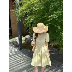 批发孕妇哺乳法式U领泡泡袖连衣裙女<b class='q'>夏</b>季小个子收腰显瘦绝美初恋裙