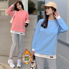 批发实拍2025孕妇哺乳加绒加厚套装假两件卫衣T恤打底衫新款网红