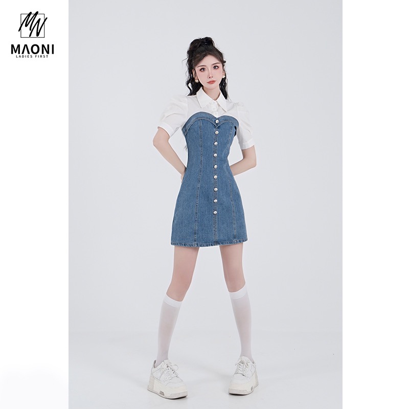 임산부 모유 수유 ladiest 루프 하트 비트 배색 패치워크 작은 샤넬 스타일 레트로 프랑스식 허리 수축 드레스