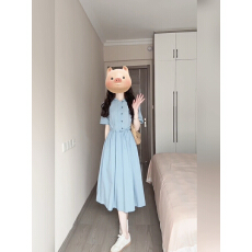 批发孕妇哺乳法式压褶衬衫连衣裙女<b class='q'>夏</b>季收腰显瘦温柔风减龄气质长裙