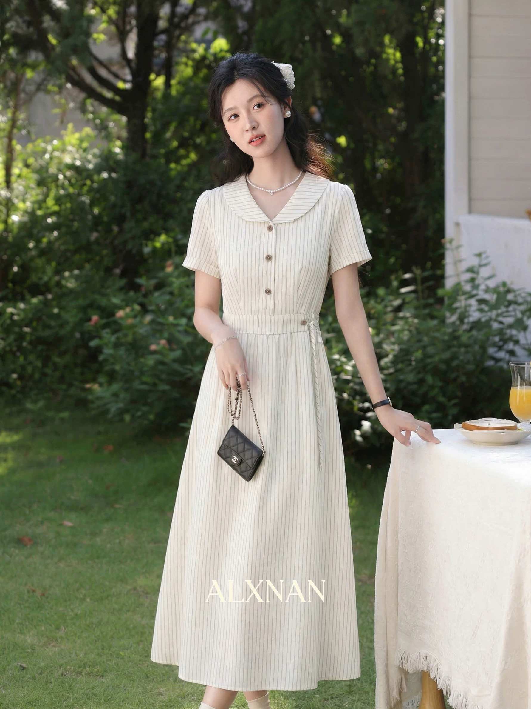 임산부 수유 여름 섹션 프랑스식 낭만주의 부드러운 바람 여성 여름 새로운 작은 대중 살구 색상 반팔 드레스