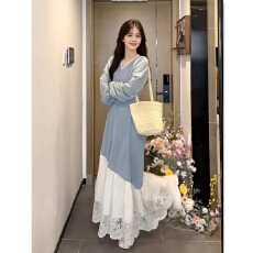 批发孕妇哺乳秋冬法式复古蕾丝拼接设计感<b class='q'>撞色</b><b class='q'>连衣裙</b>v领显瘦打底裙