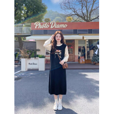 批发孕妇哺乳甜美学院风胖mm<b class='q'>连衣裙</b>女秋宽松显瘦遮肚假两件针织毛衣