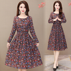 批发中长裙碎花裙棉麻连衣裙2026春秋收腰长袖妈妈气质显瘦<b class='q'>裙子</b>a字裙