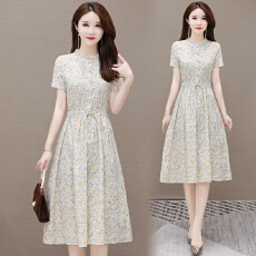 批发全棉小碎花<b class='q'>连衣裙</b>女中长款2026夏时尚气质翻领显瘦印花纯<b class='q'>棉布</b>裙子