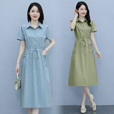 批发纯棉时尚短袖<b class='q'>连衣裙</b>女2026夏季新款韩版<b class='q'>收腰</b>显瘦气质百搭休闲裙子