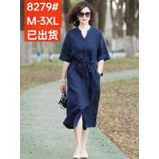 批发已出货  小V领时尚百搭洋气减龄系腰带连衣裙大码宽松衬衫裙