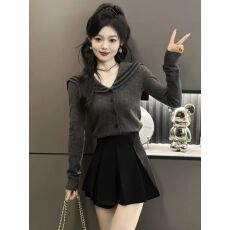 批发学院风洋气显瘦长袖海军领针织开衫女2025秋季休闲减龄单排扣上衣