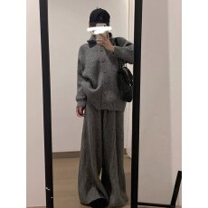 批发<b class='q'>孕妇装</b>秋冬套装2025新款韩版网红宽松加厚针织毛衣外套长裤两件套