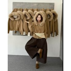 批发大码<b class='q'>胖</b><b class='q'>mm</b>韩系慵懒毛领连帽毛衣外套女秋冬季宽松显瘦百搭针织开衫