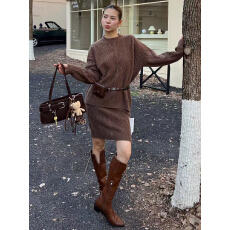 批发欧货2025秋冬新款时尚羊绒针织套装裙女圆领毛衣半身<b class='q'>短裙</b>子两件套