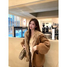 批发慵懒迷人 韩系海军领真狐狸毛皮草外套女针织开衫毛毛大衣