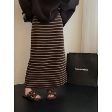 批发条纹半身裙女2025新款秋季韩系松弛慵懒风显瘦松紧腰a字中长裙