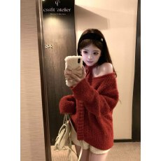 批发迟伞伞25/fw 云感包围 圣诞氛围感系带斜肩针织衫两色入针织短<b class='q'>裤</b>