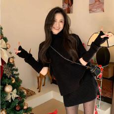 批发【凛冬恋歌】冬季氛围感/半高领短袖毛衣拼接袖套＋裙子<b class='q'>套装</b>