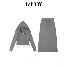 批发休闲风套装女连帽显瘦上衣2026春秋超火穿搭一整套新款独特半身裙