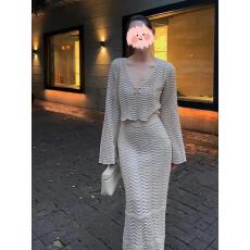 批发小众女装早秋新款高级名媛财阀千金风上衣半身裙针织套装