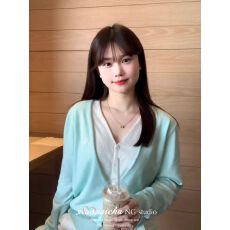 批发韩系薄荷绿假两件v领针织开衫<b class='q'>女</b>春季新款小个子宽松百搭<b class='q'>毛衣</b>外套