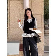 批发黑色毛衣针织马甲背心女早春叠穿外穿高智感显瘦坎肩小上衣