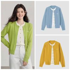 批发绿色拼接假两件长袖针织开衫女2026春季新款韩系休闲超火减龄上衣