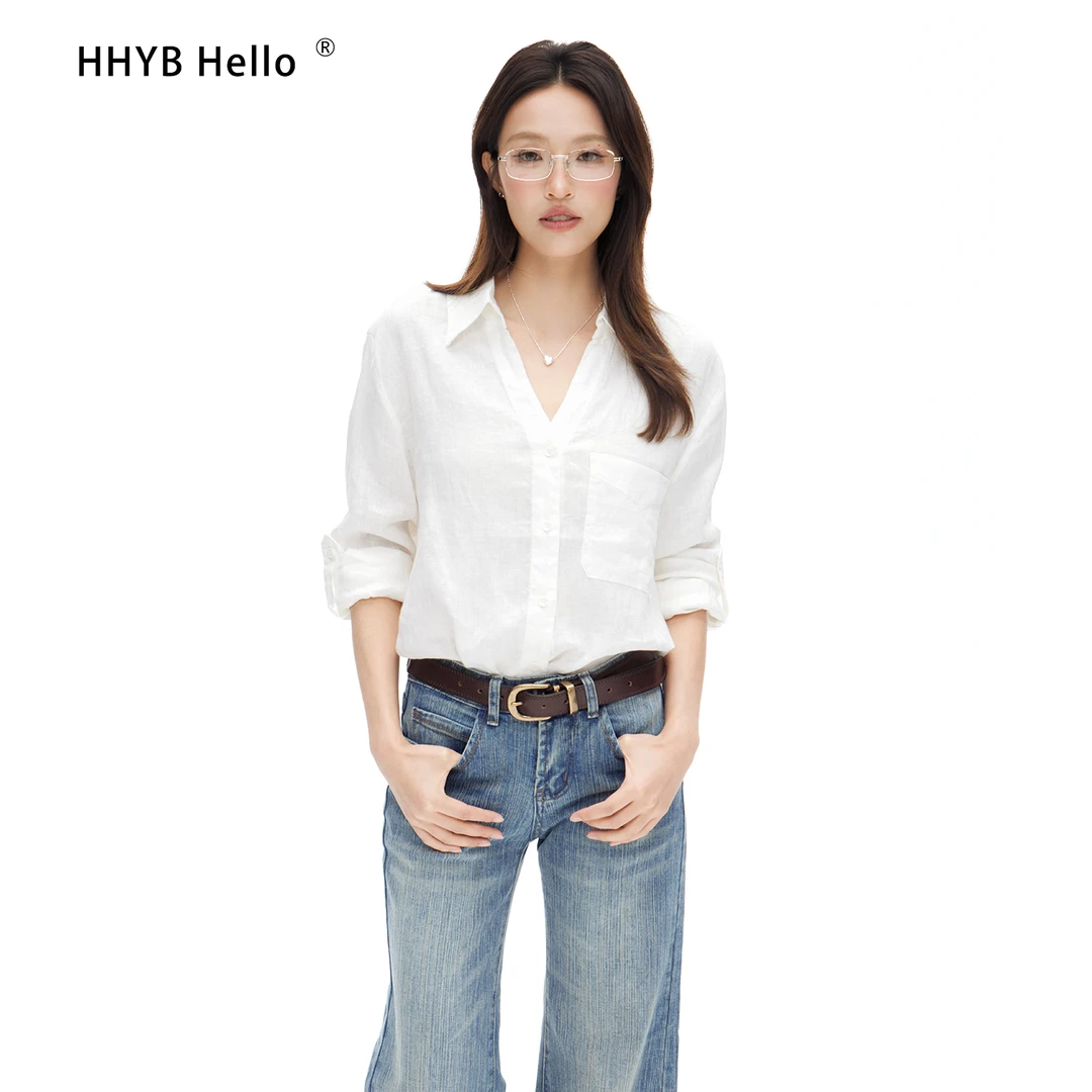 hhyb hello 미니멀리즘 다용도 V넥 기초 섹션 긴팔 원본 마 셔츠 q252004