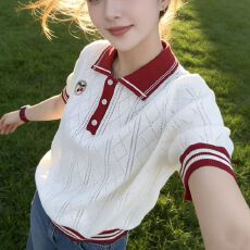 批发2026夏季新款提花套头针织衫短袖T体恤<b class='q'>时尚</b>百搭上衣女