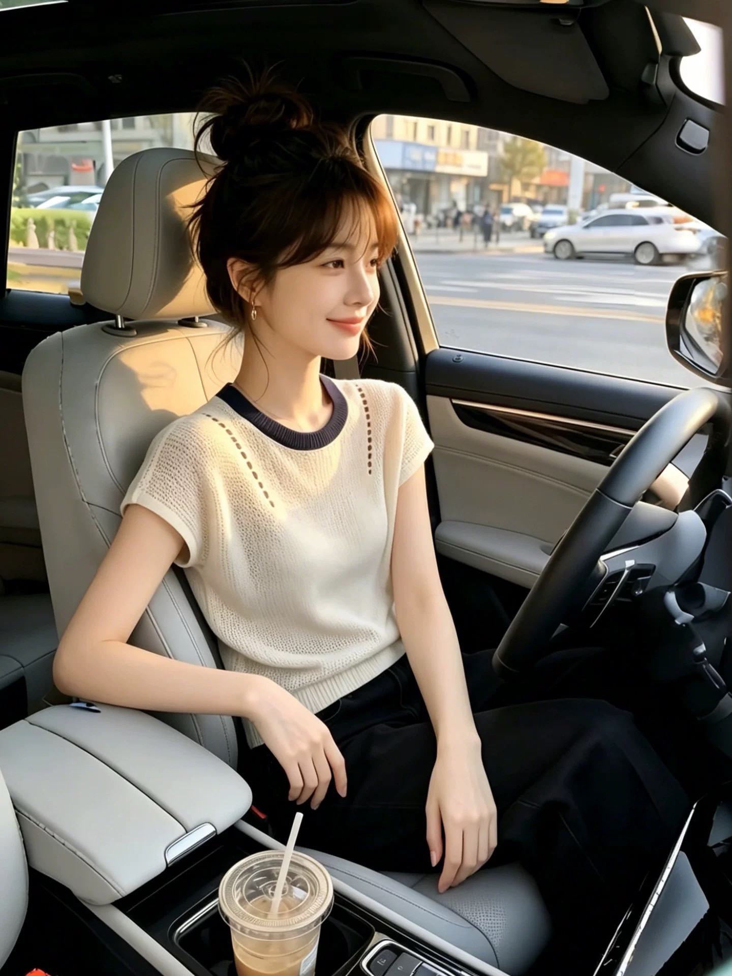 부드러운 베이지 색 홀로우 아웃 니트 긍정적 인 어깨 반팔 티셔츠 여성 2026 새로운 여름 프랑스식 사소한 아름다운 맨위
