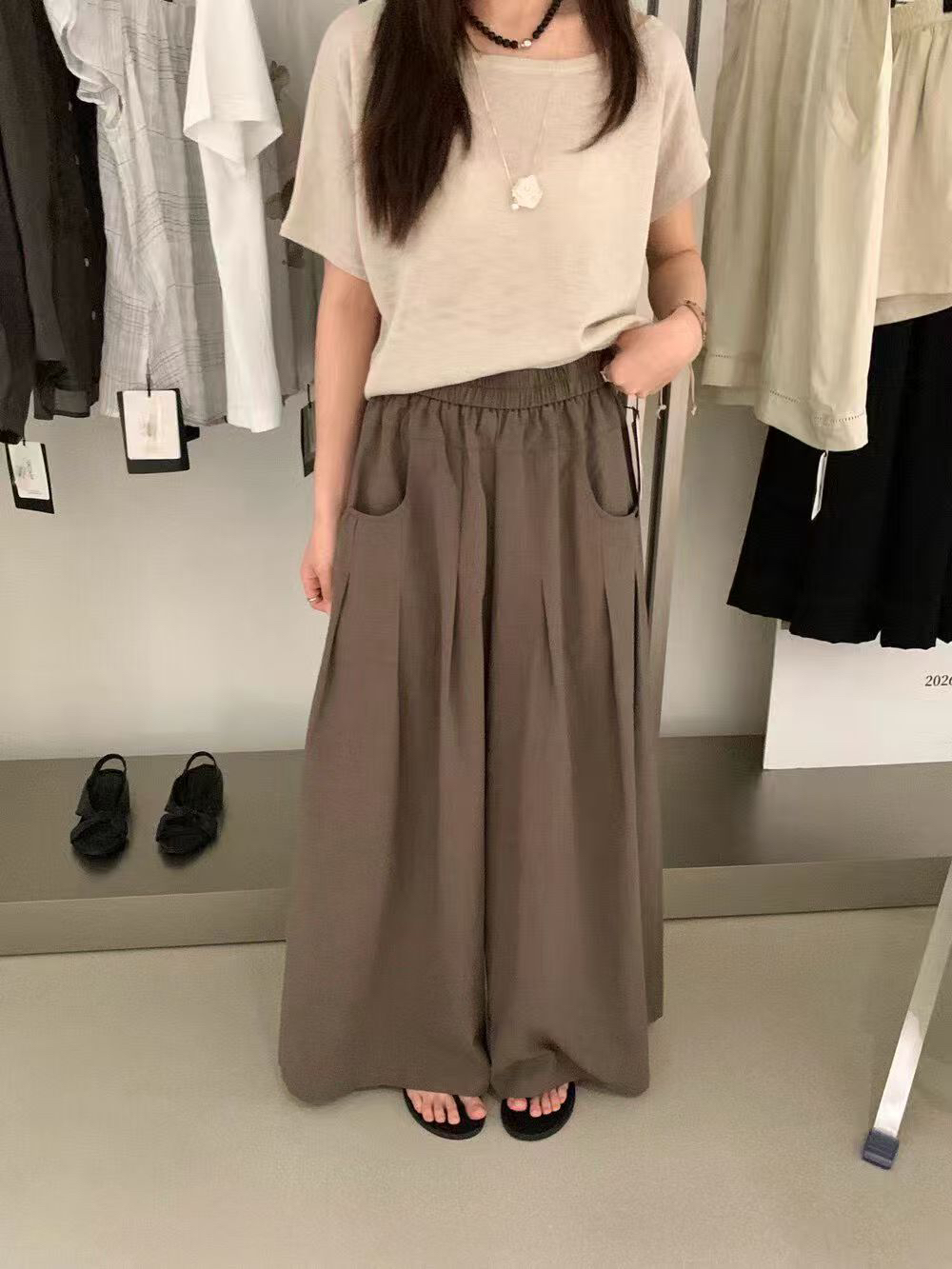 ulour u 과립 켜기 새로운 한 부서 디자인 플리츠 넓은 다리 다용도 하느님 바지 캐주얼 바지