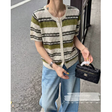 批发韩系学院风polo领撞色条纹短袖天丝针织衫女2026<b class='q'>夏</b>季新品百搭上衣