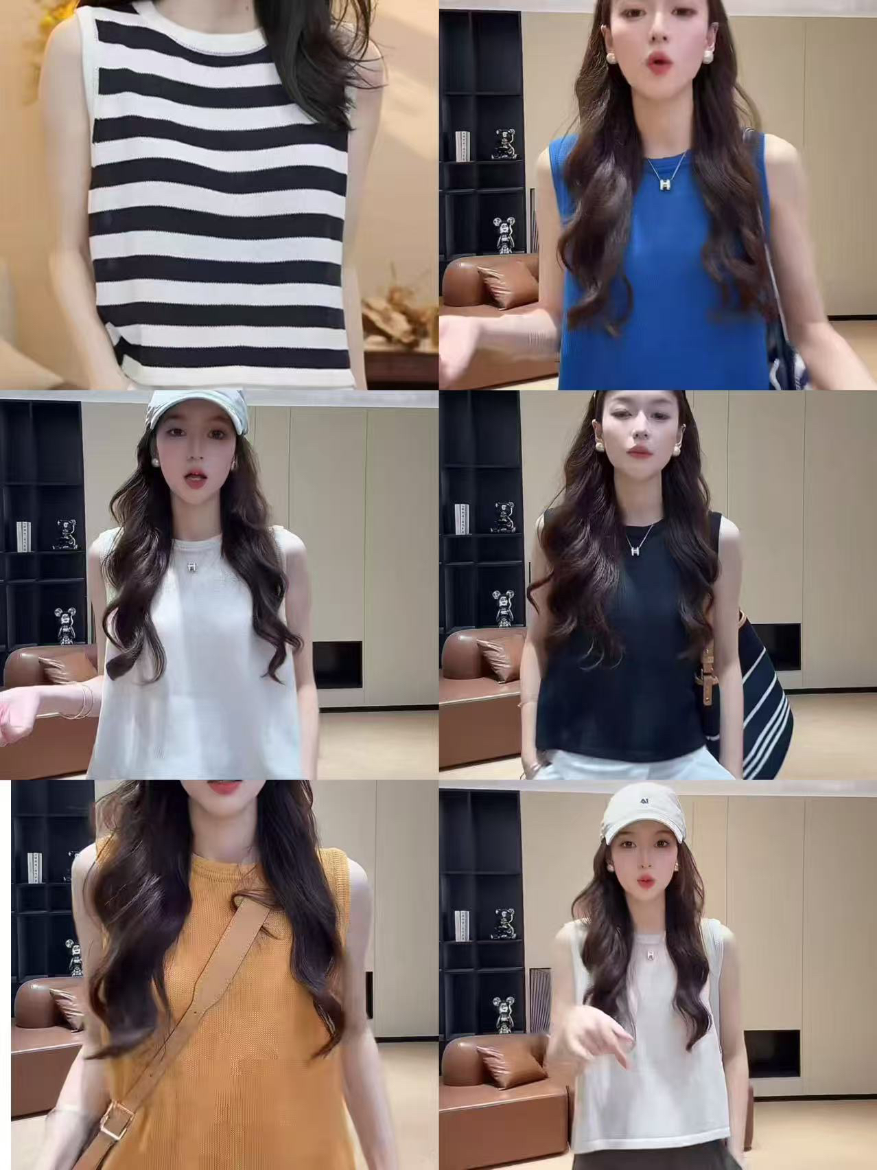 한 부서 느슨함 센스 라운드 넥 니트 조끼 여성 여름 새로운 품격 슬림해 보이는 뒤로 트임 단색 민소매 맨위