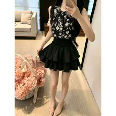 批发法式淑女风无袖蕾丝衬衫高腰蛋糕裙两件套夏季<b class='q'>套装</b>女
