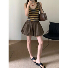批发<b class='q'>条纹</b>连帽一体式胸垫吊带花苞短裙两件套女夏无袖背心<b class='q'>半身裙</b>套装